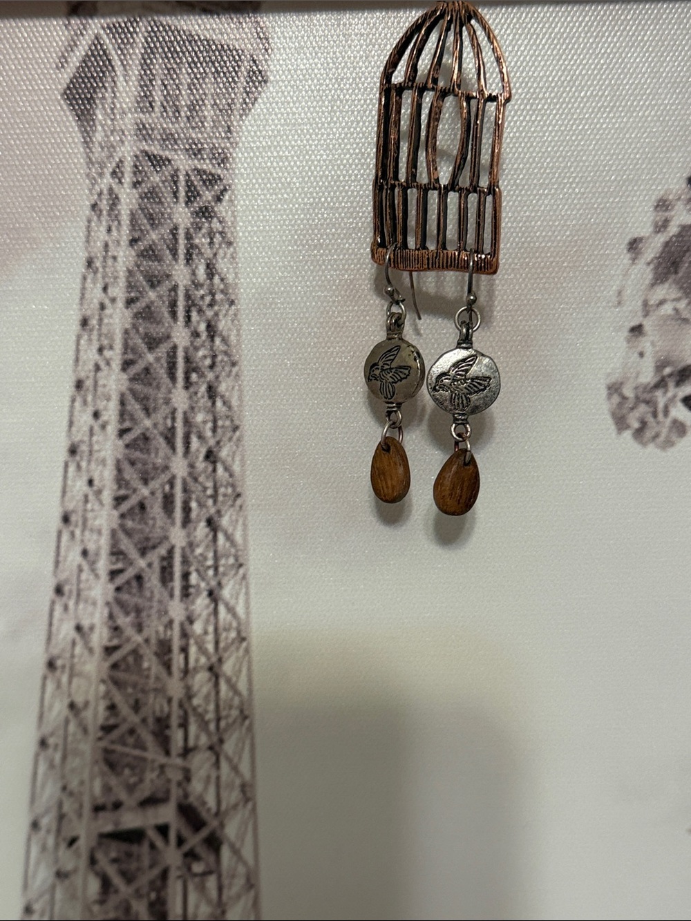 American Eagle Outfitters Silver Hummingbird Drop Earrings with Brown Teardrops